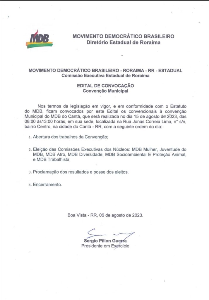 Edital de Convocação de Convenção Municipal dos Núcleos de Cantá